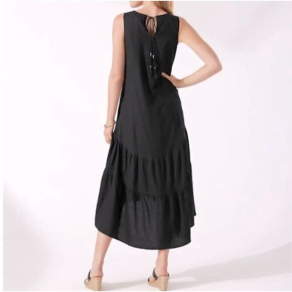 Tommy Bahama Lena Linen Blend Gauze Midi Sundress Resort M low-high w pockets - Picture 3 of 9